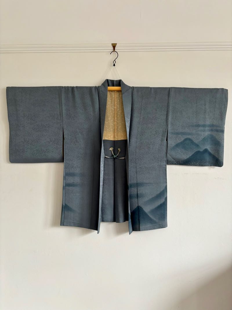 Mists of Time womens greysh blue silk haori kimono jacket mountain view ...